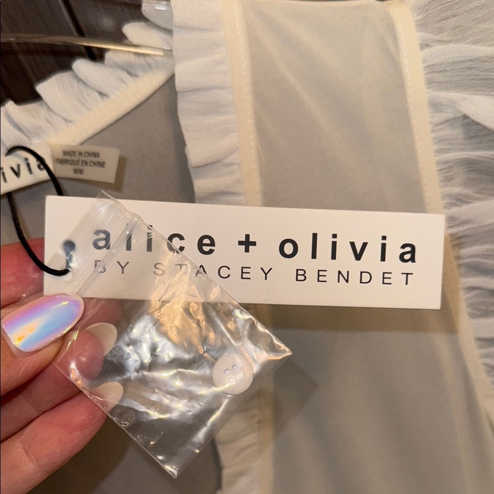Alice + Olivia Cream Cold Shoulder Blouse - Picture 7 of 16